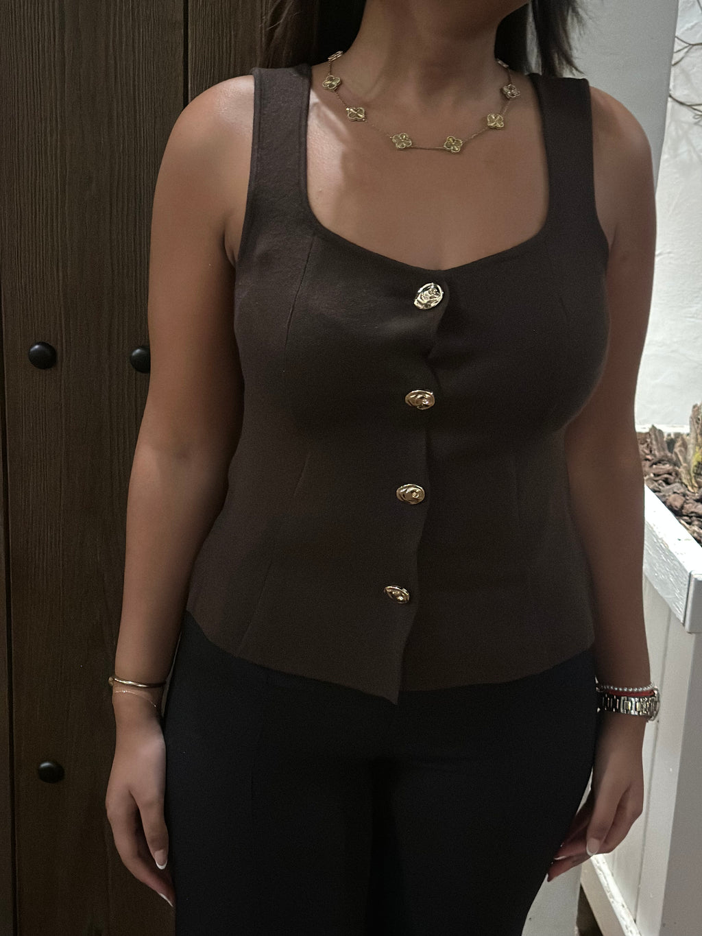 Solène Chocolate Button Top